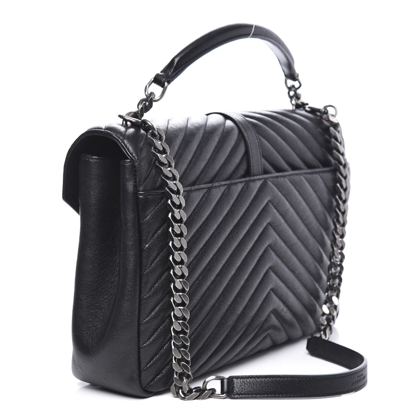 Sheepskin Matelasse Chevron Monogram Large College Satchel Black