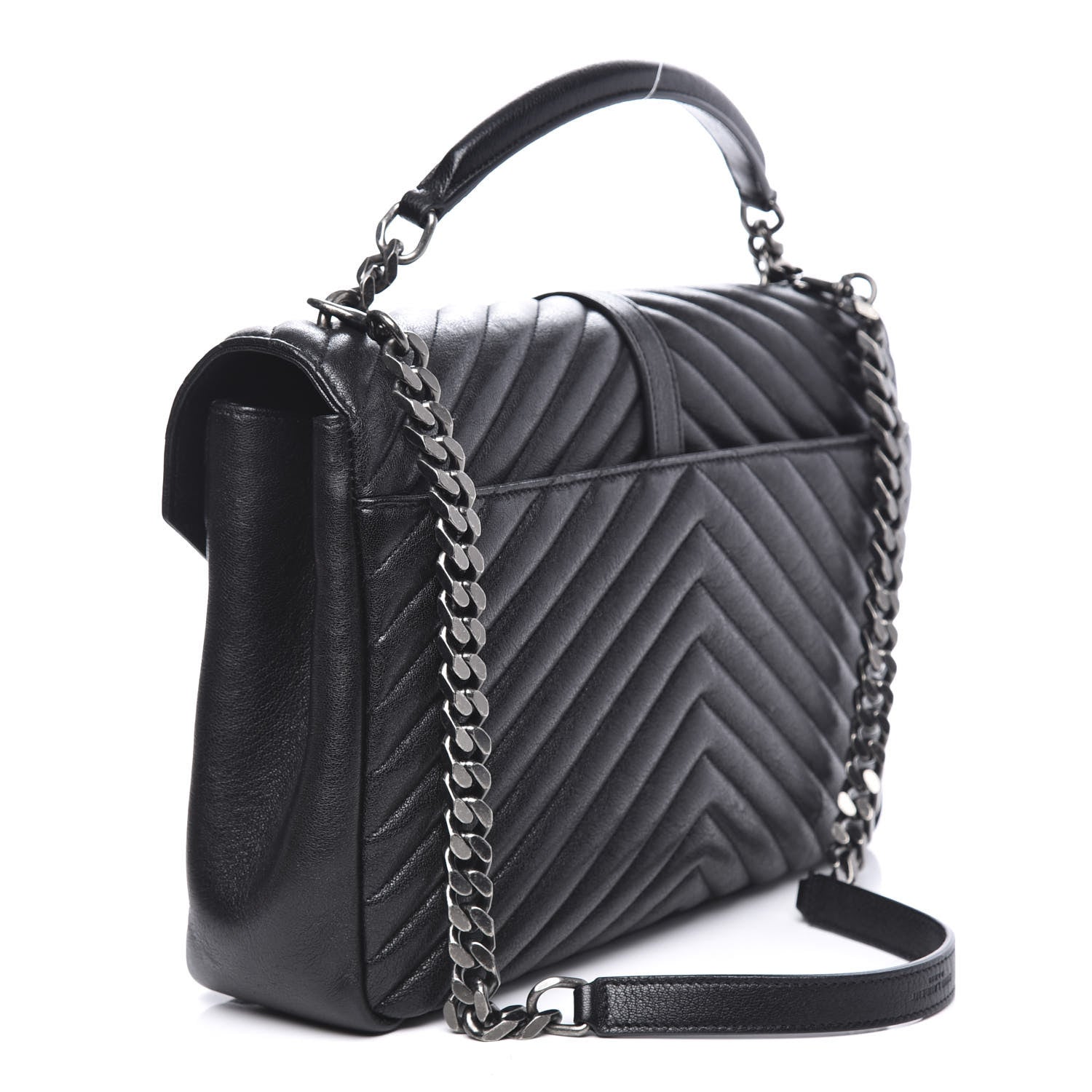 Saint Laurent Sheepskin Matelasse Chevron Monogram Large College Satchel Black 2 of 8
