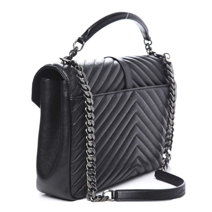 Saint Laurent Sheepskin Matelasse Chevron Monogram Large College Satchel Black 2 of 8