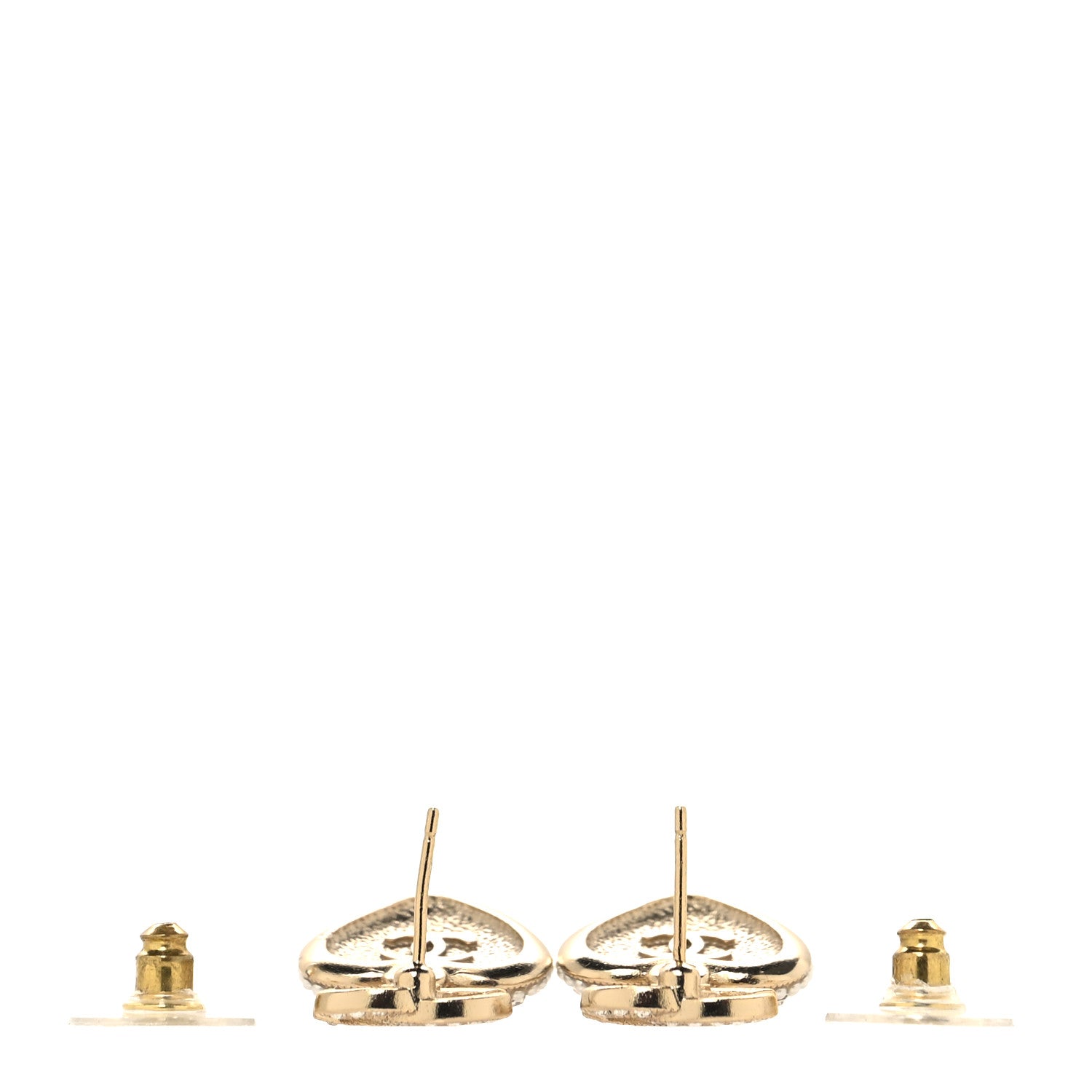 Chanel Pearl Crystal CC Heart Drop Earrings Gold White 3 of 5