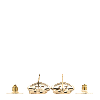 Chanel Pearl Crystal CC Heart Drop Earrings Gold White 3 of 5