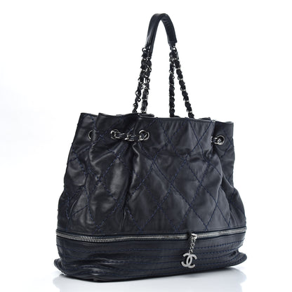 Chanel Lambskin Stitched Expandable Tote Navy 3 of 11