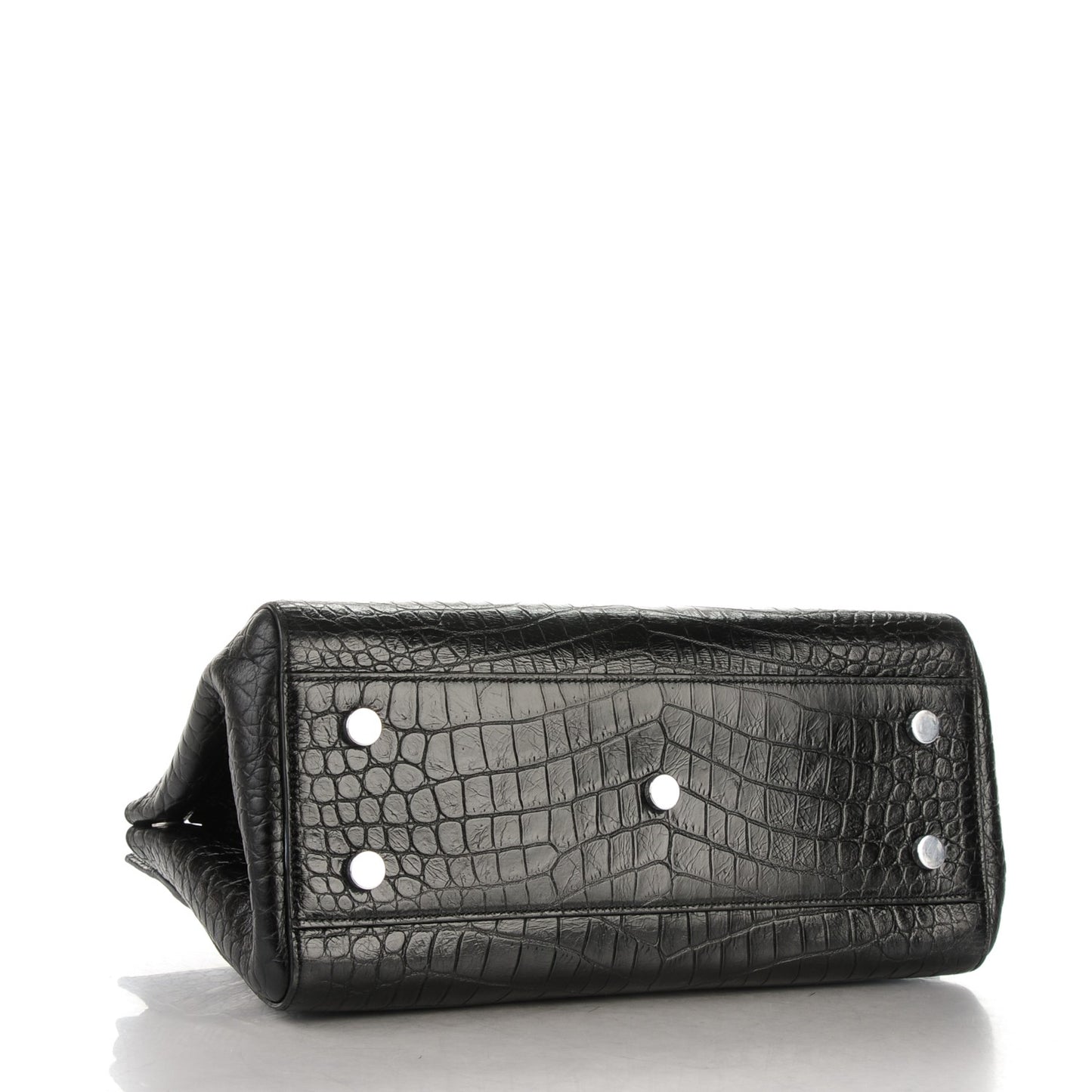 Calfskin Crocodile Embossed Small Cabas Rive Gauche Black