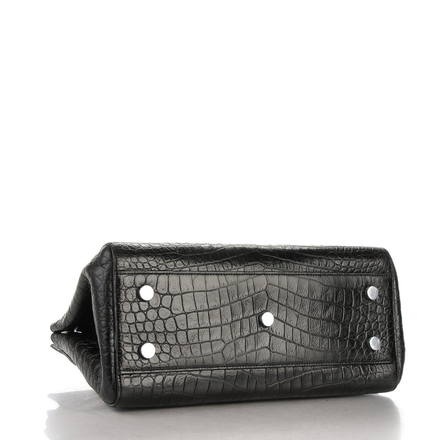 Saint Laurent Calfskin Crocodile Embossed Small Cabas Rive Gauche Black 4 of 8
