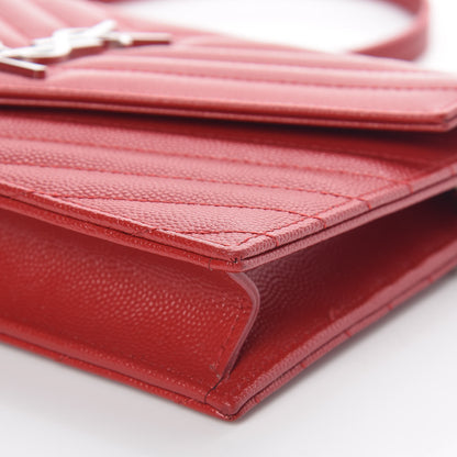 Saint Laurent Grain De Poudre Matelasse Chevron Monogram Envelope Chain Wallet New Red 8 of 9