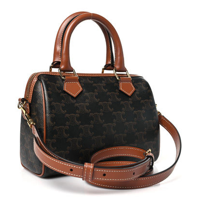 Celine Triomphe Canvas Calfskin Small Boston Bag Tan 3 of 9