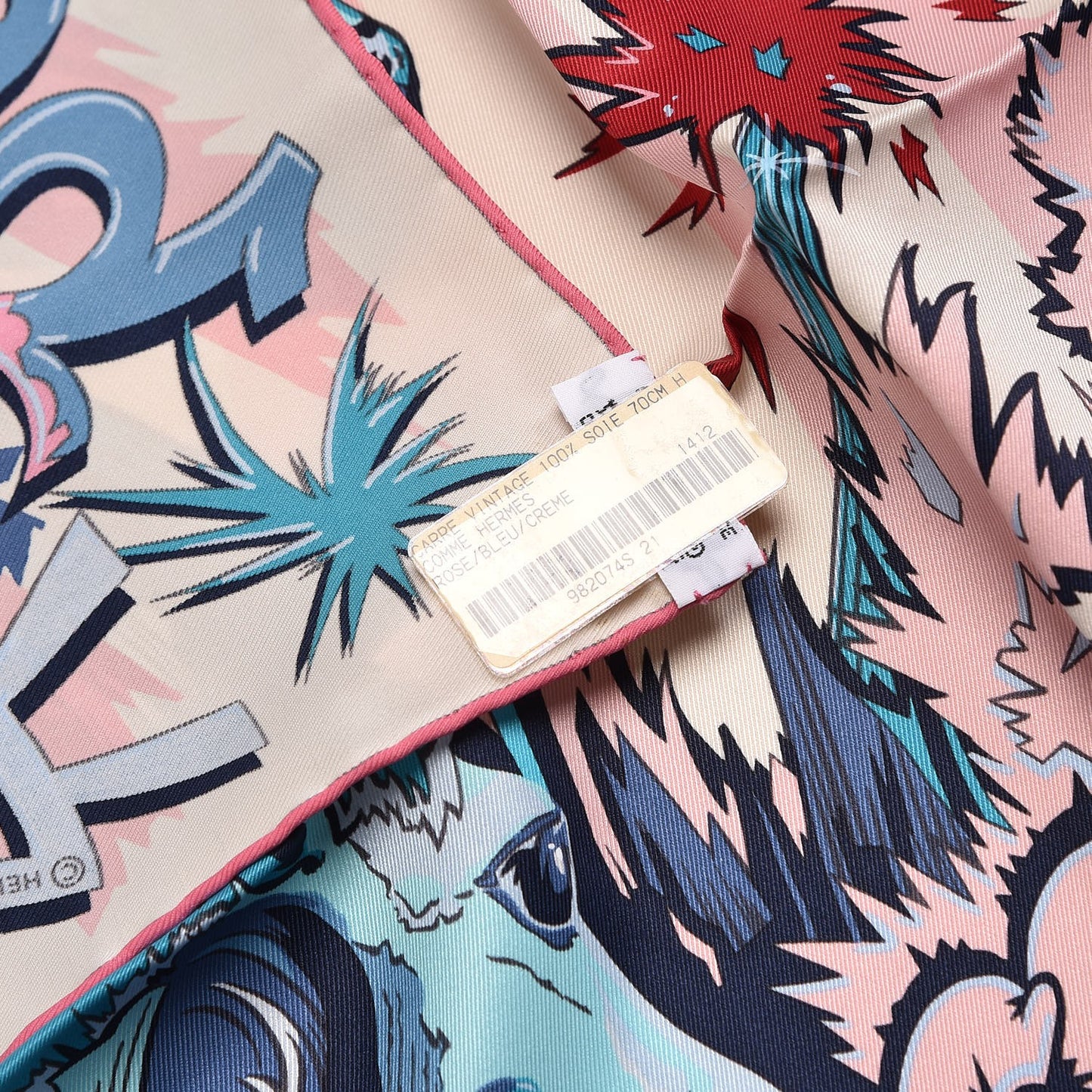 Silk H Comme Scarf 70 Rose Bleu Creme