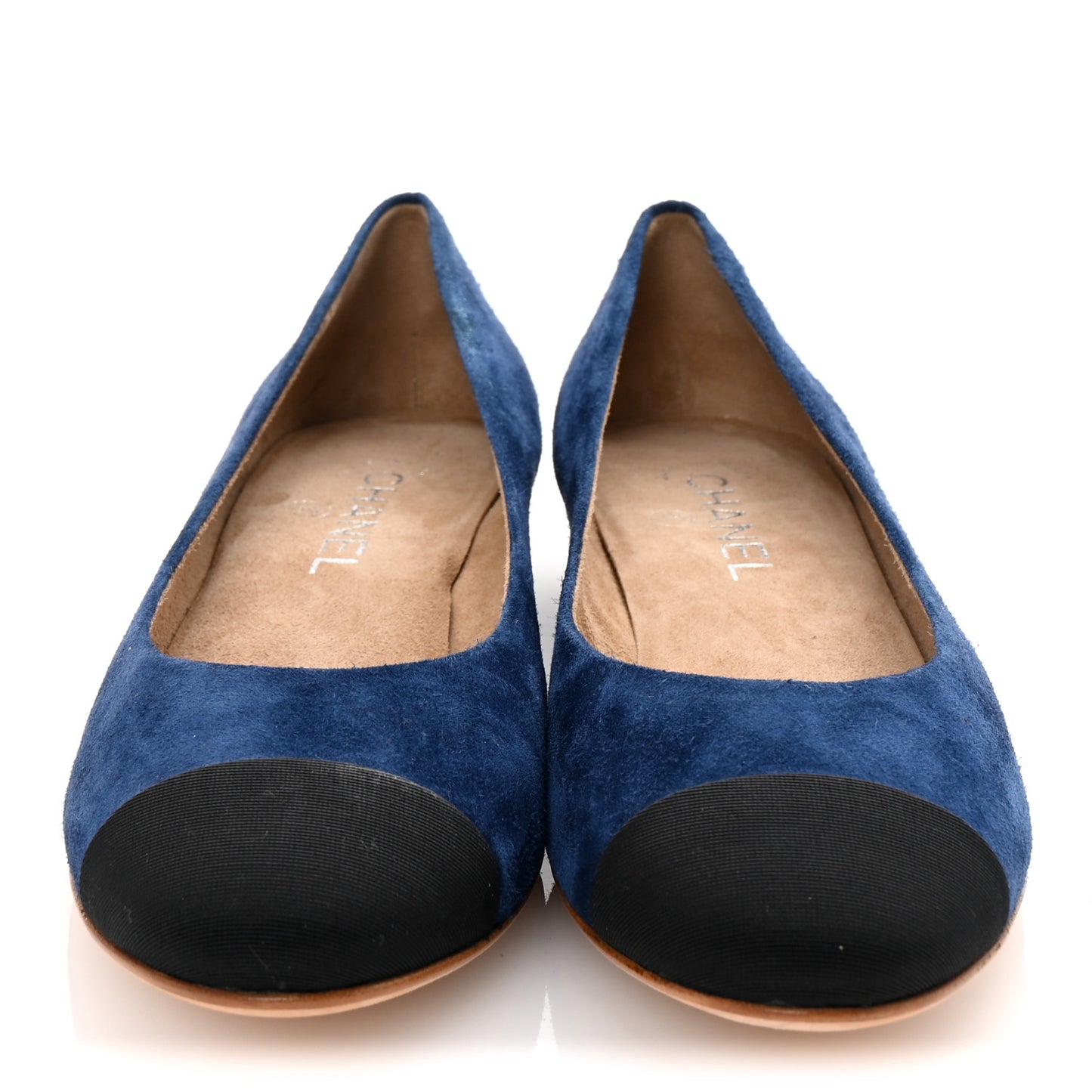 Suede Cap Toe CC Chain Ballerina Flats 40 Blue Black
