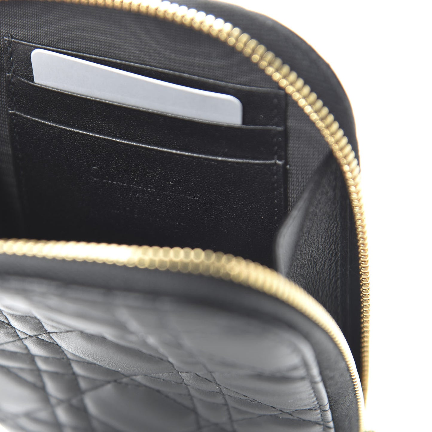 Lambskin Cannage Lady Dior Phone Holder Black