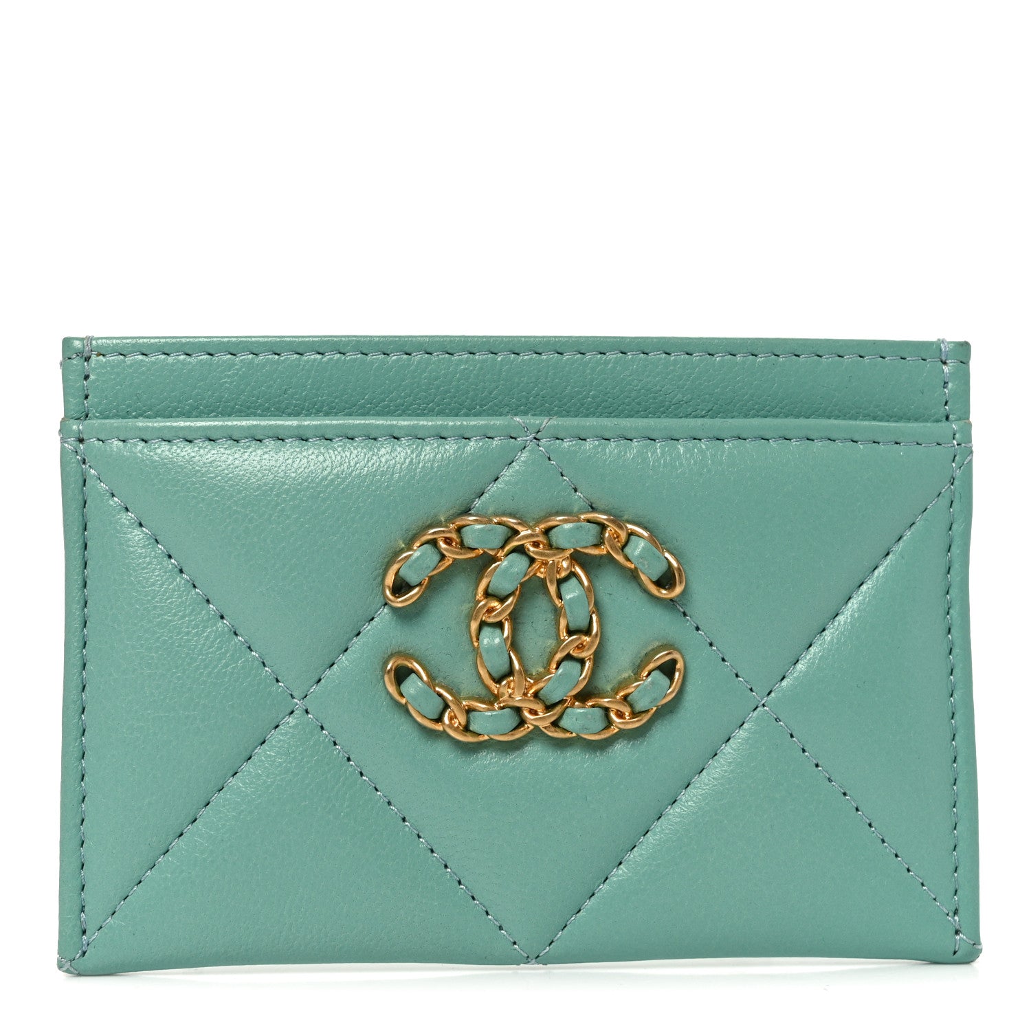 Chanel Lambskin Quilted Chanel 19 Card Holder Green 1 of 9