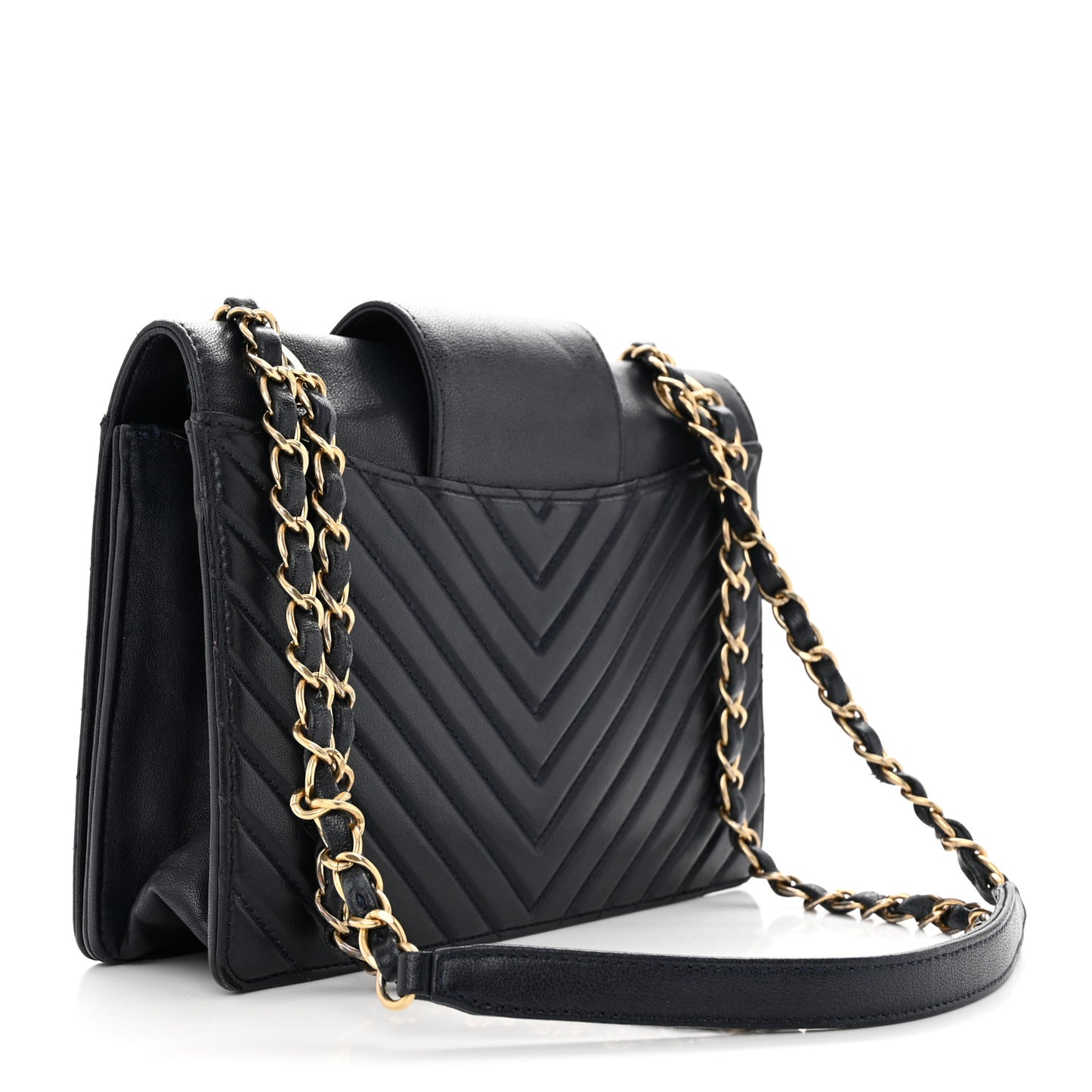 Shiny Sheepskin Chevron Quilted Collar and Tie Flap Black
