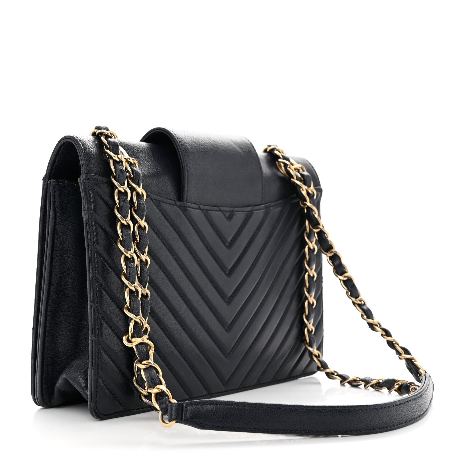 Chanel Shiny Sheepskin Chevron Quilted Collar and Tie Flap Black 3 of 10