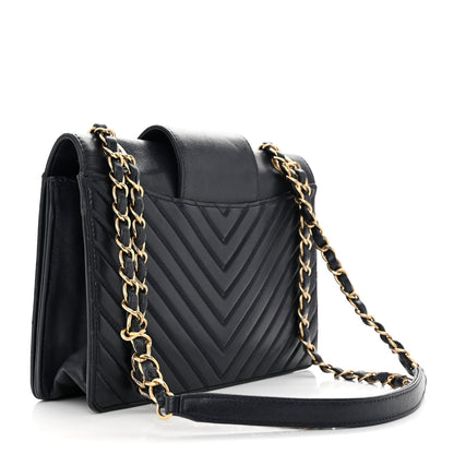 Chanel Shiny Sheepskin Chevron Quilted Collar and Tie Flap Black 3 of 10