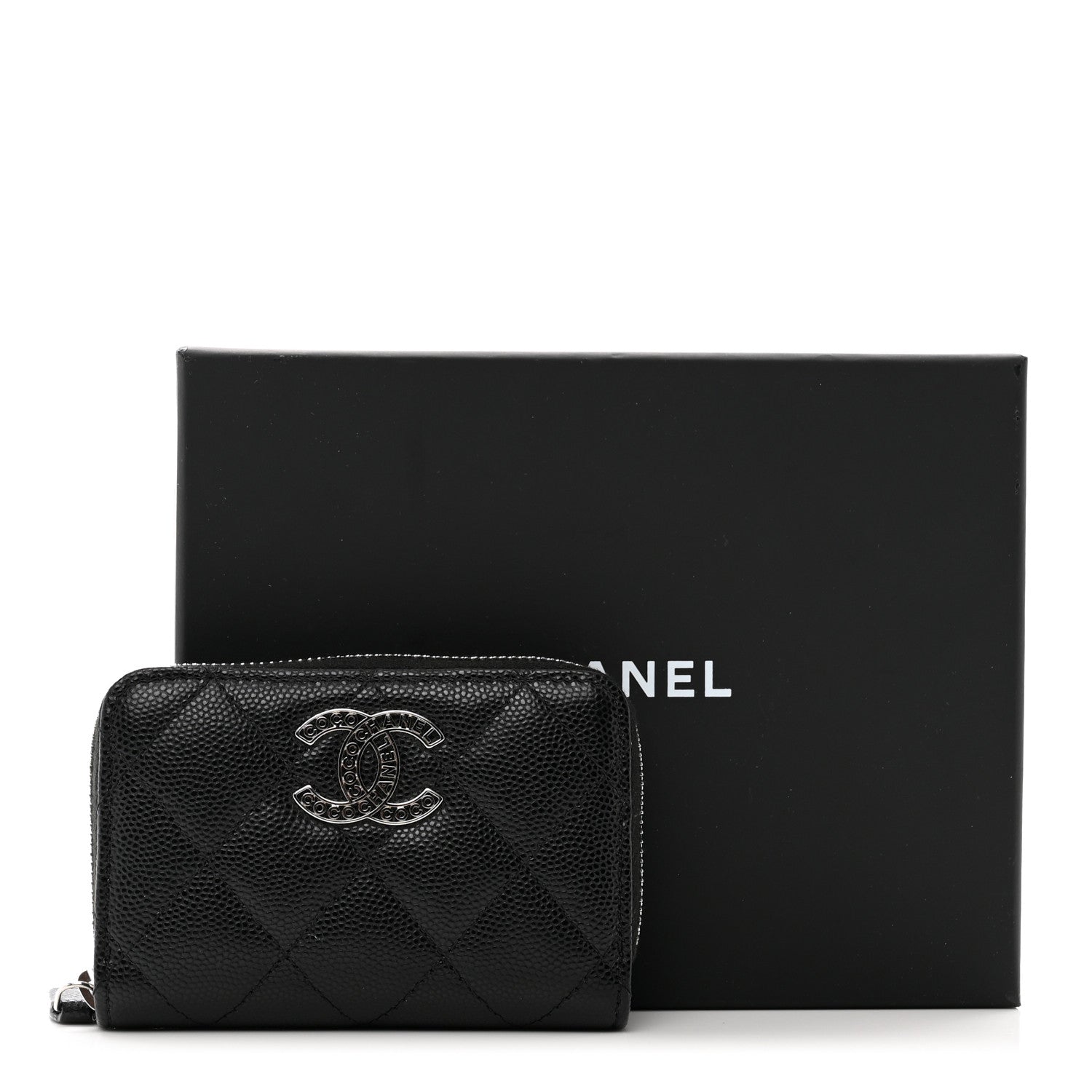 Chanel Caviar Quilted Coco Chanel Logo CC Zip Coin Purse Black 8 of 8