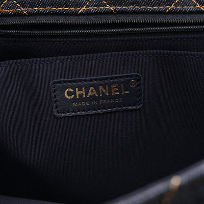 Chanel Denim Quilted XXL Travel Flap Bag Dark Blue Orange 6 of 10