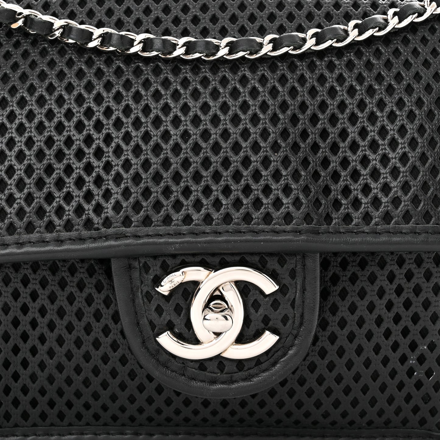 Metallic Perforated Calfskin Small Up In The Air Flap Black