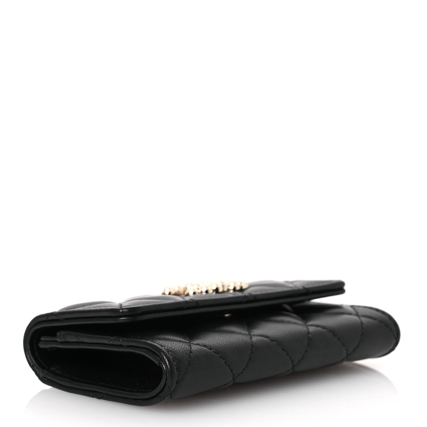 Lambskin Quilted Pearl CC Chanel Flap Card Holder Black