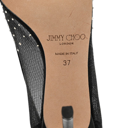 Jimmy Choo Calfskin Mesh Crystal Love 85 Pumps 37 Black 5 of 8