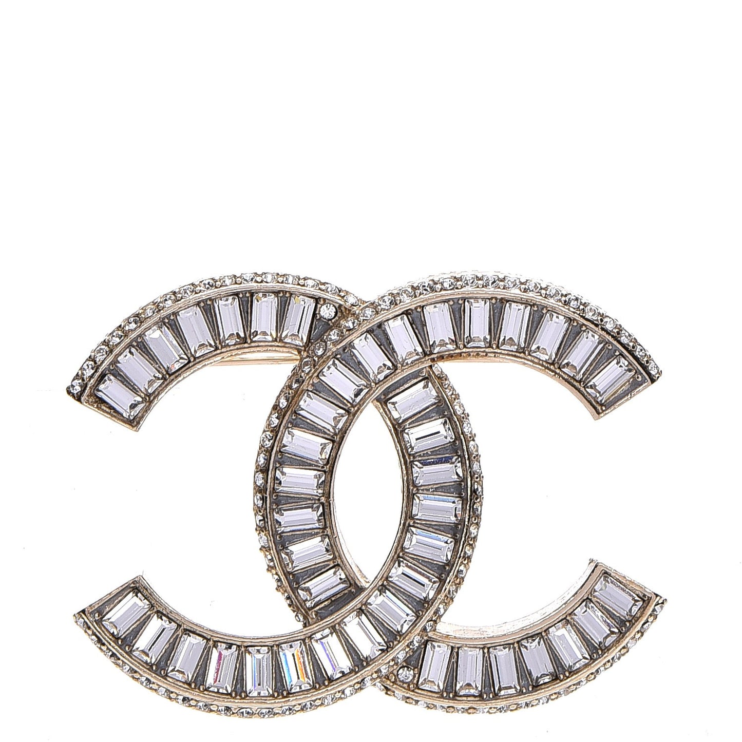 Baguette Crystal CC Brooch Light Gold