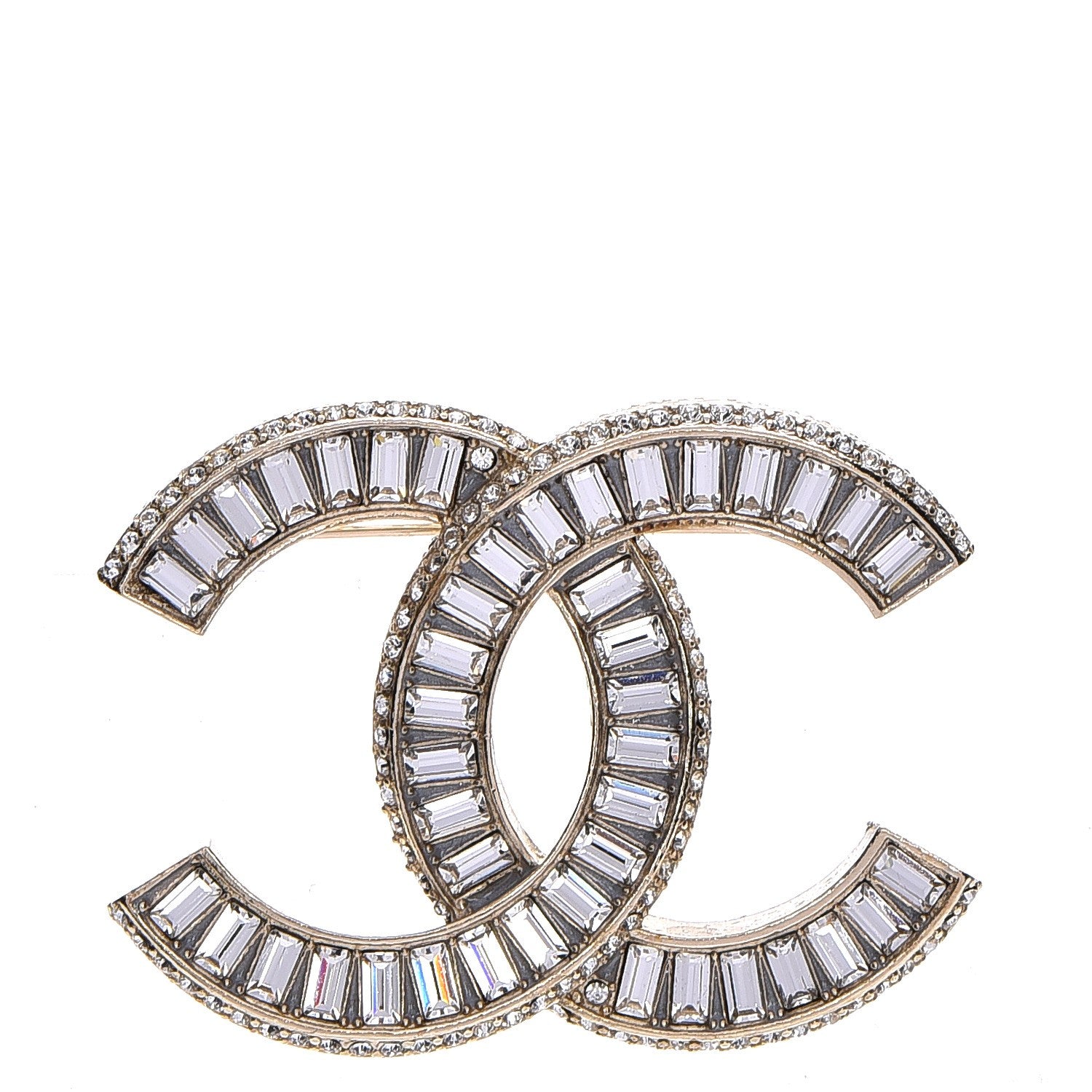 Chanel Baguette Crystal CC Brooch Light Gold 1 of 5