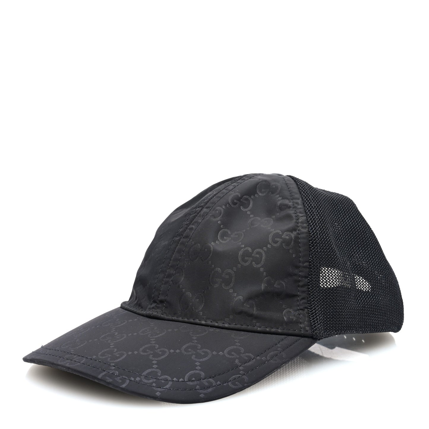 Nylon Light Mesh Dollar Calfskin GG Monogram Baseball Hat S Black