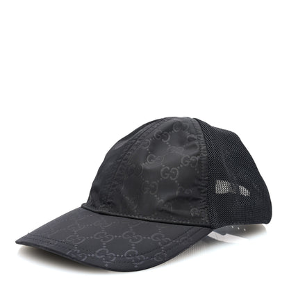 Gucci Nylon Light Mesh Dollar Calfskin GG Monogram Baseball Hat S Black 1 of 8