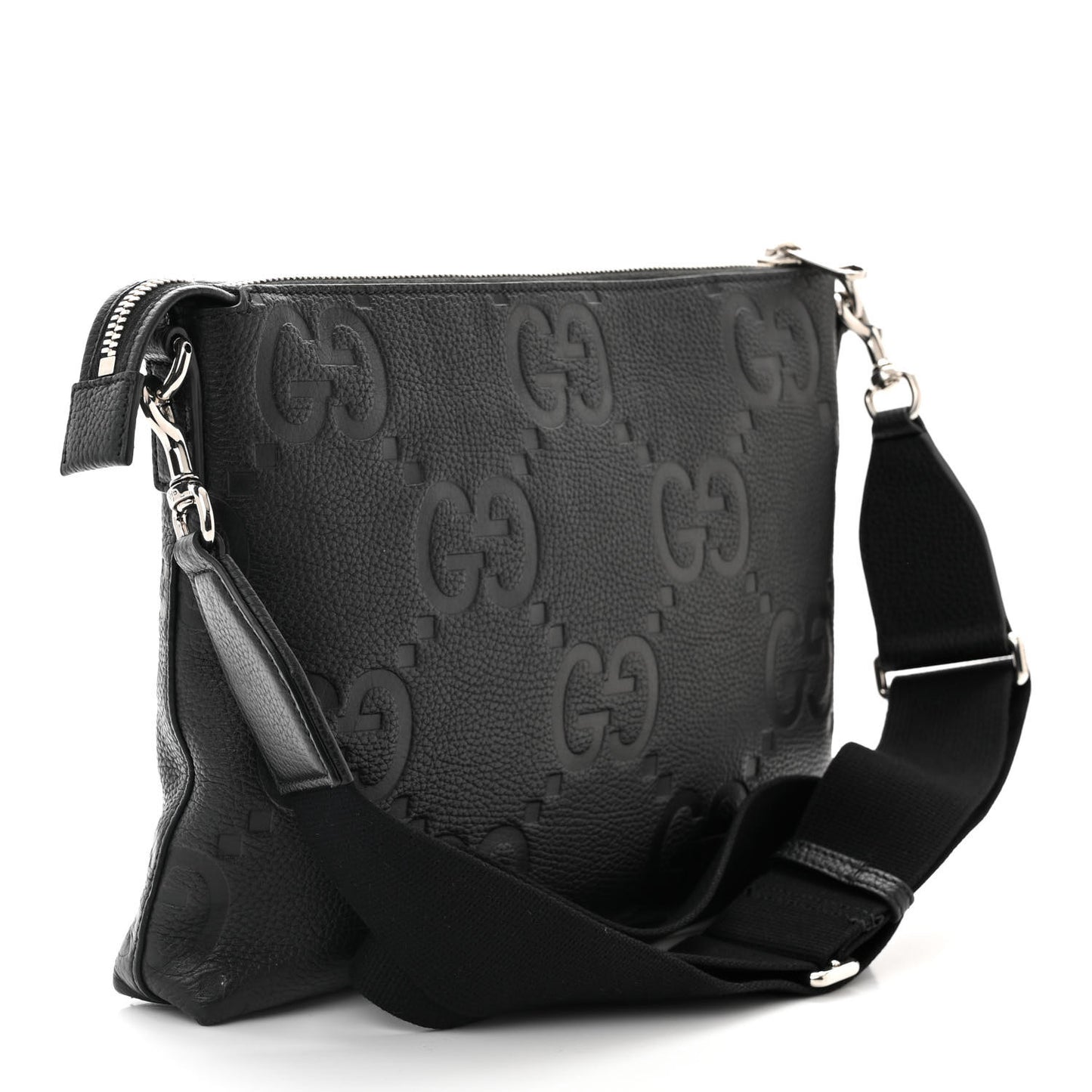 Piuma Calfskin Jumbo GG Embossed Medium Wristlet Messenger Bag Black