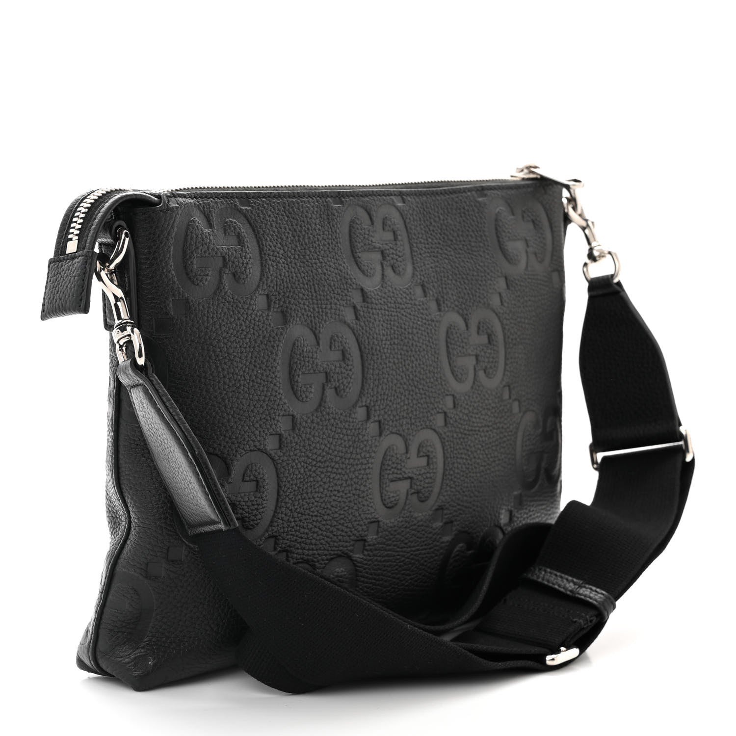 Gucci Piuma Calfskin Jumbo GG Embossed Medium Wristlet Messenger Bag Black 3 of 10