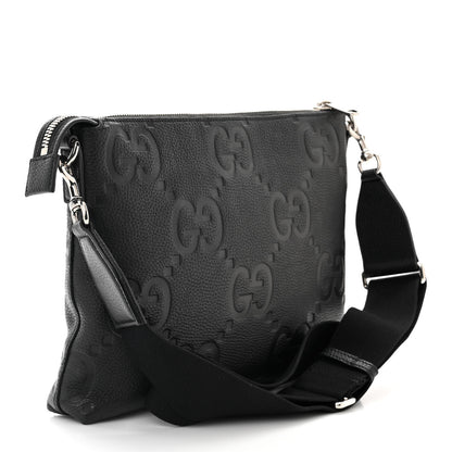 Gucci Piuma Calfskin Jumbo GG Embossed Medium Wristlet Messenger Bag Black 3 of 10