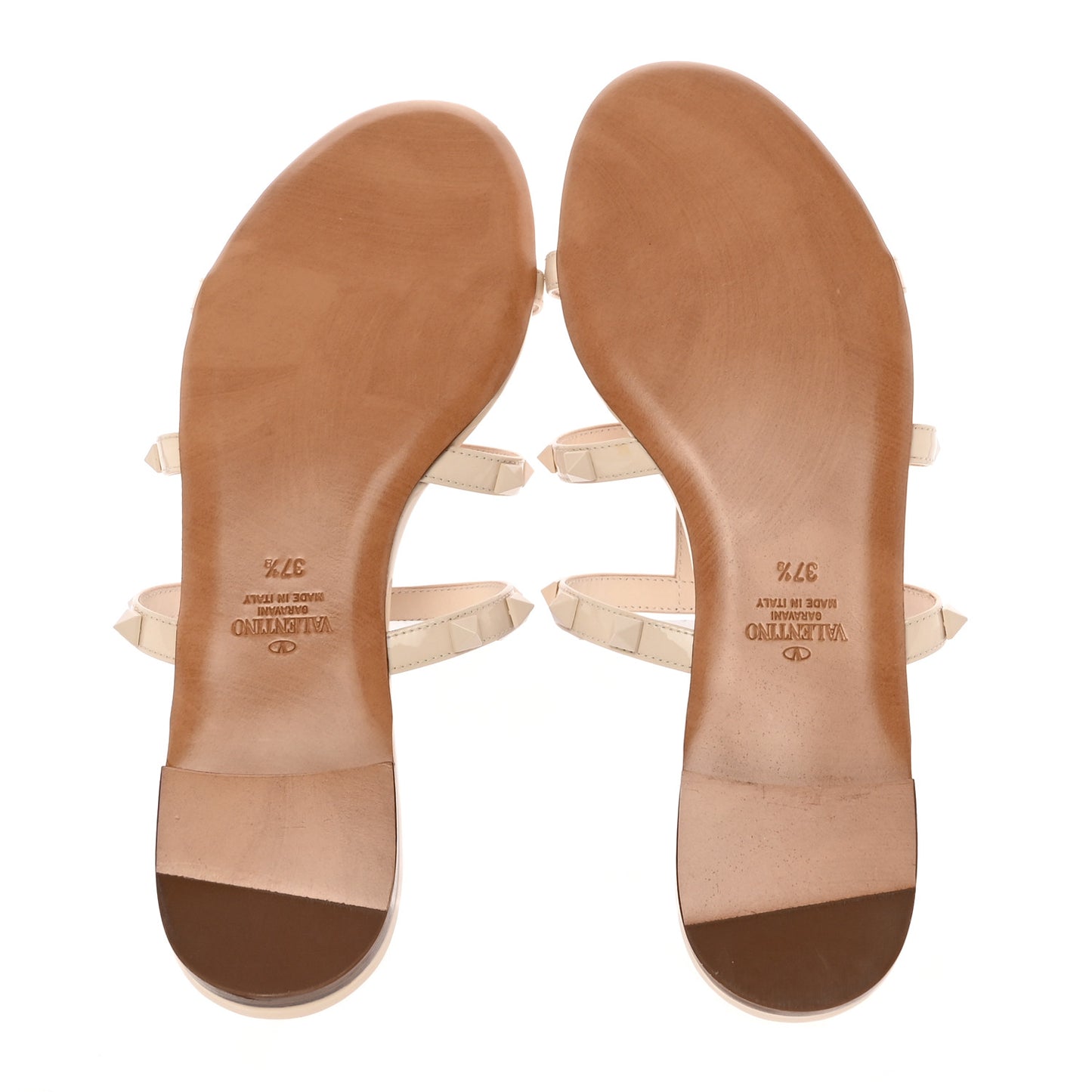 Calfskin Lacquered Monochrome Rockstud Caged Flat Slide Sandals 37.5 Ivory