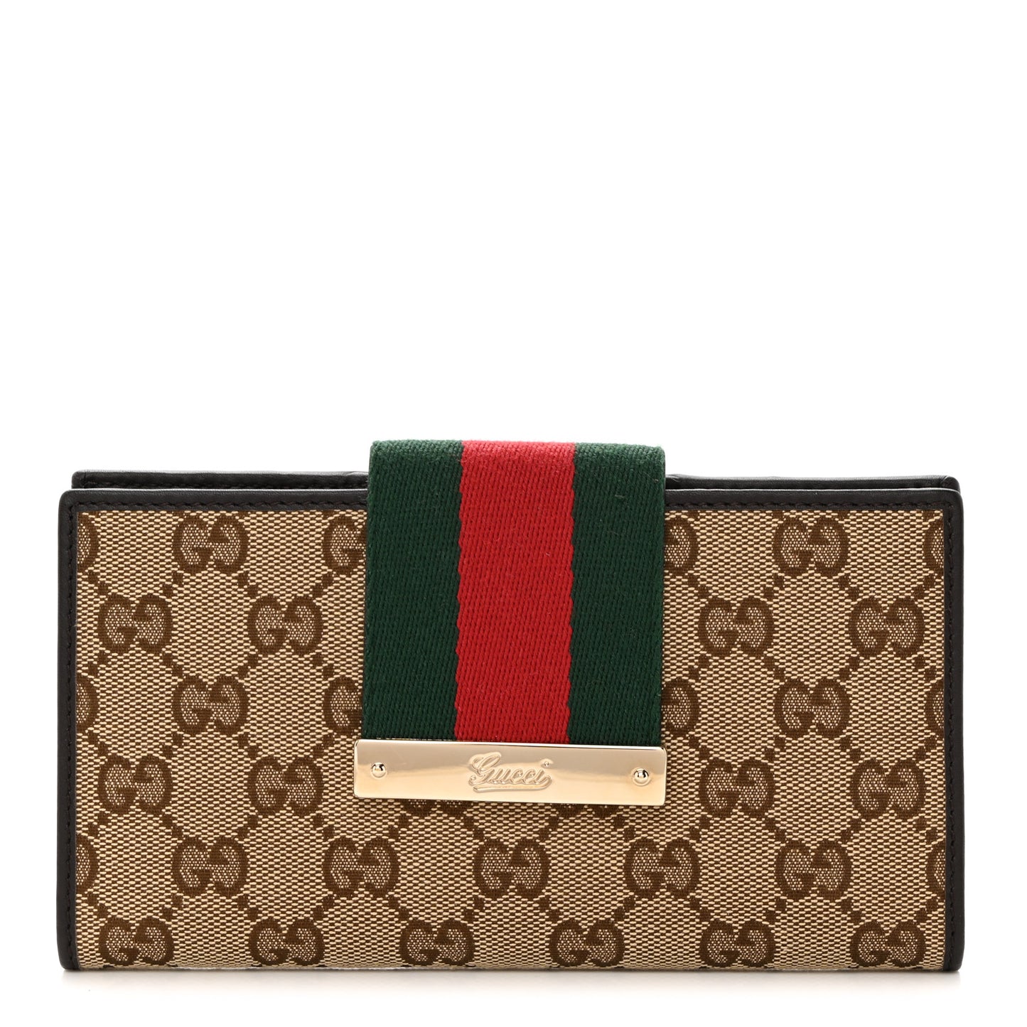 Monogram Calfskin Ladies Web Continental Wallet Beige Ebony Cocoa