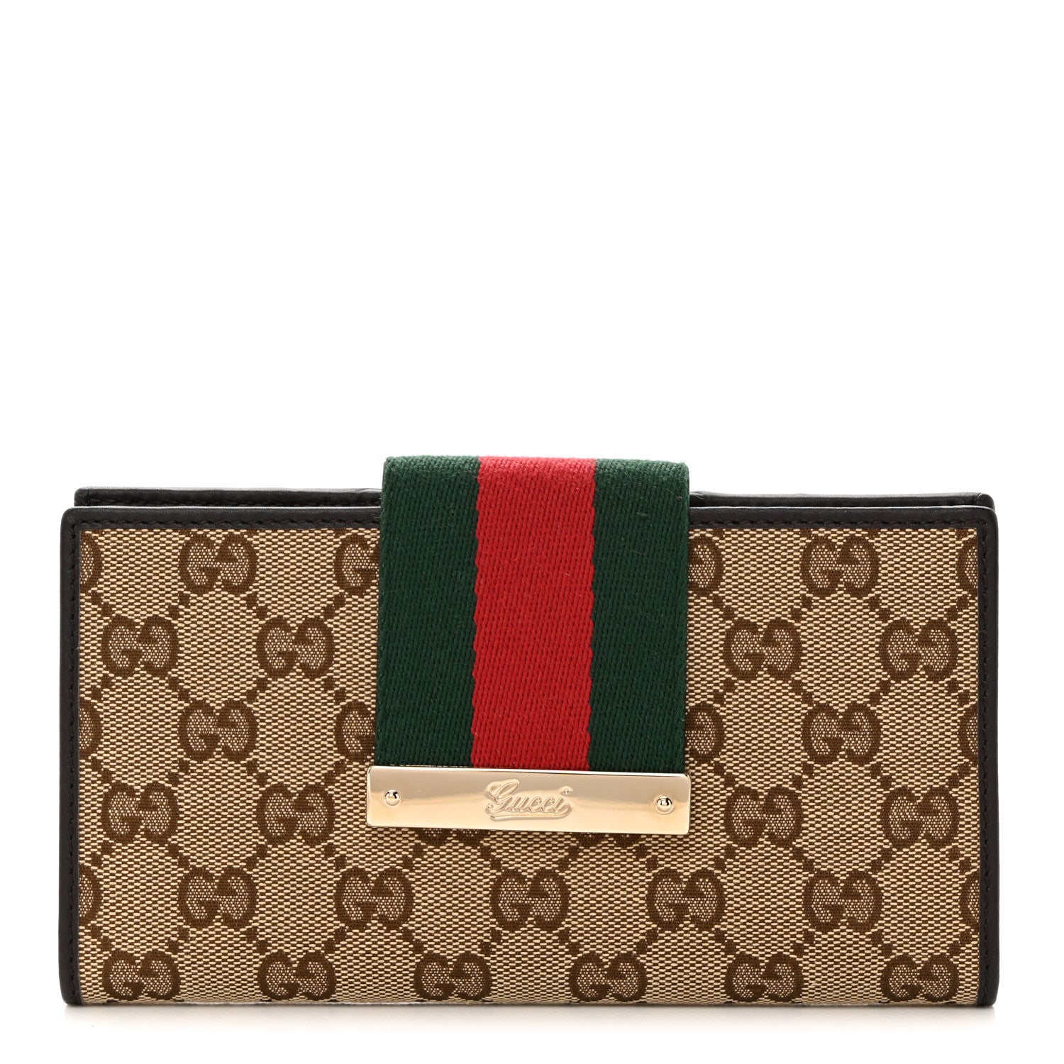 Gucci Monogram Calfskin Ladies Web Continental Wallet Beige Ebony Cocoa 1 of 7