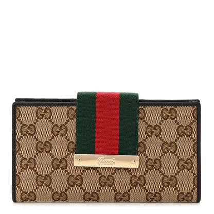 Gucci Monogram Calfskin Ladies Web Continental Wallet Beige Ebony Cocoa 1 of 7