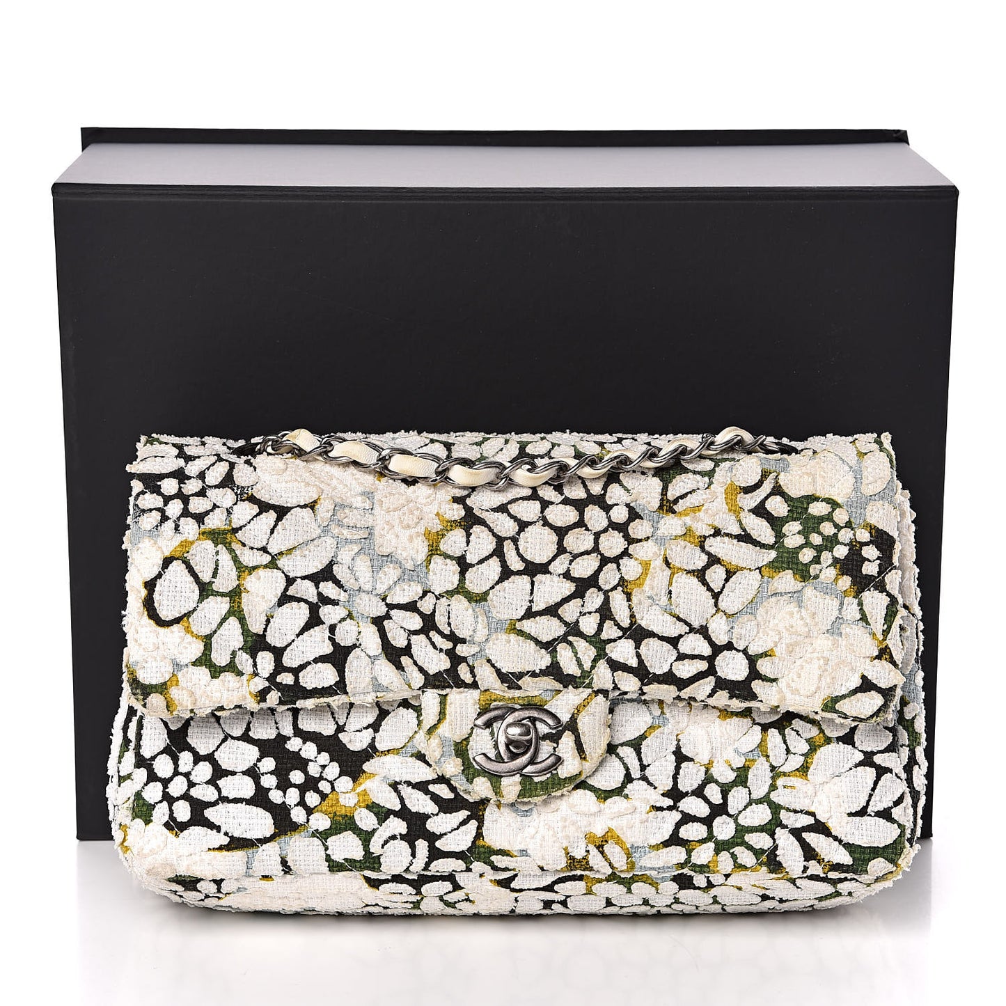Tweed Quilted Medium Floral Double Flap White