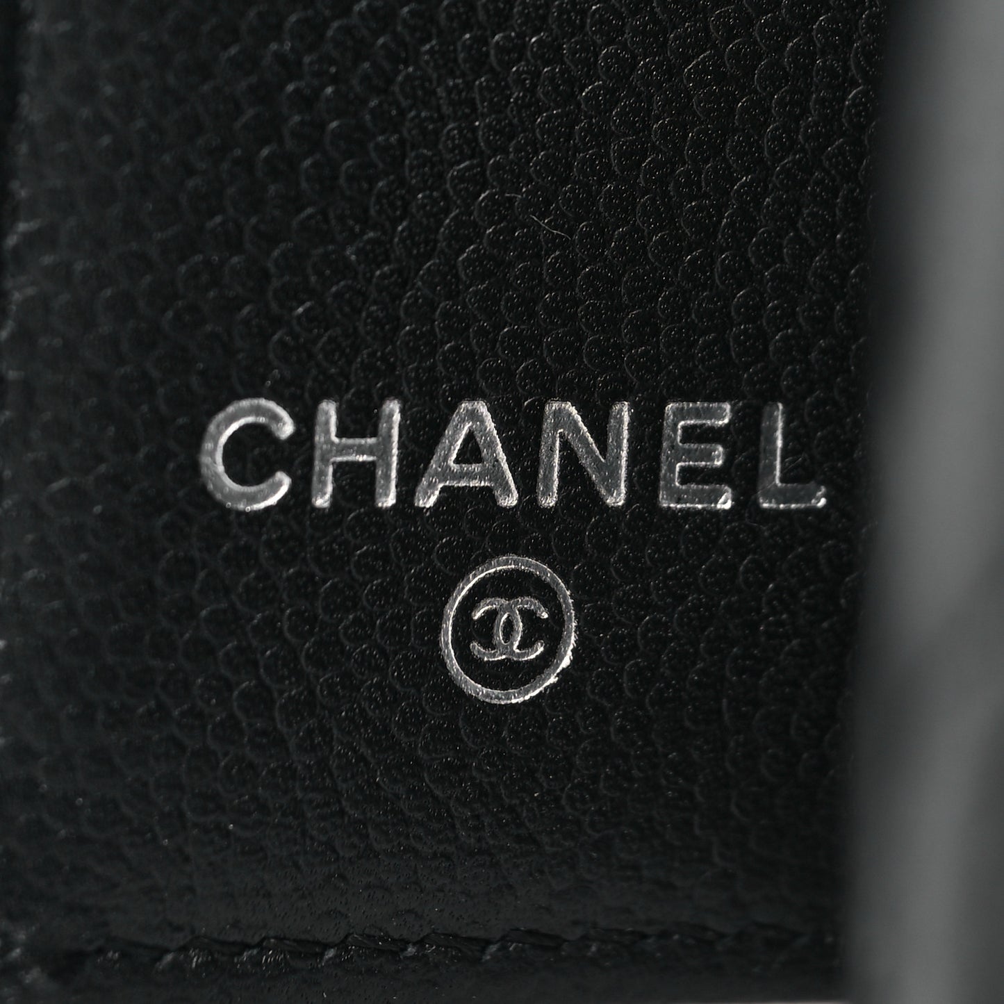 Caviar Camellia Embossed Compact Wallet Black