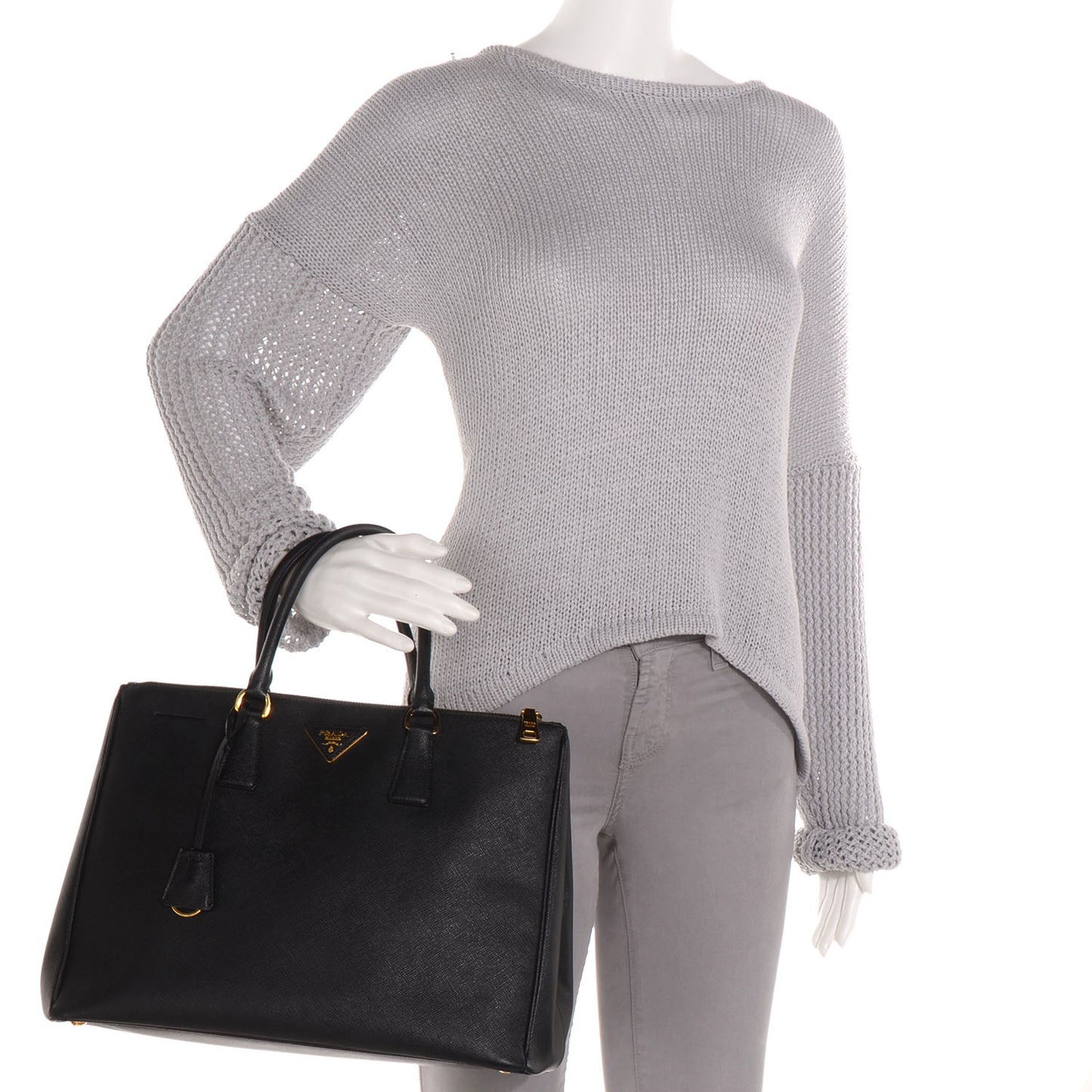 Saffiano Lux Large Double Zip Tote Nero Black