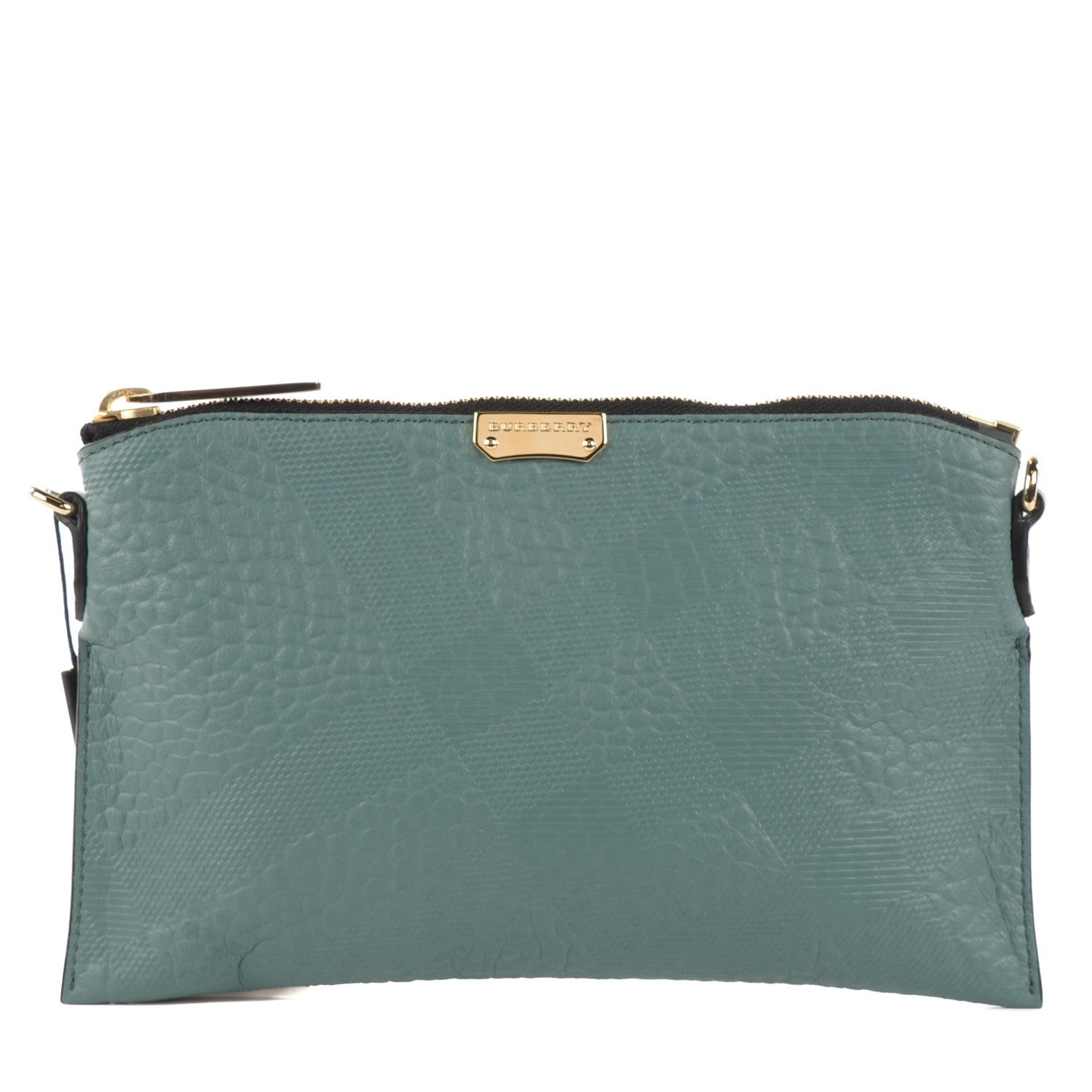 Burberry Signature Grain Calfskin Check Embossed Peyton Crossbody Clutch Bag Celadon Blue 1 of 8