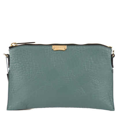 Burberry Signature Grain Calfskin Check Embossed Peyton Crossbody Clutch Bag Celadon Blue 1 of 8