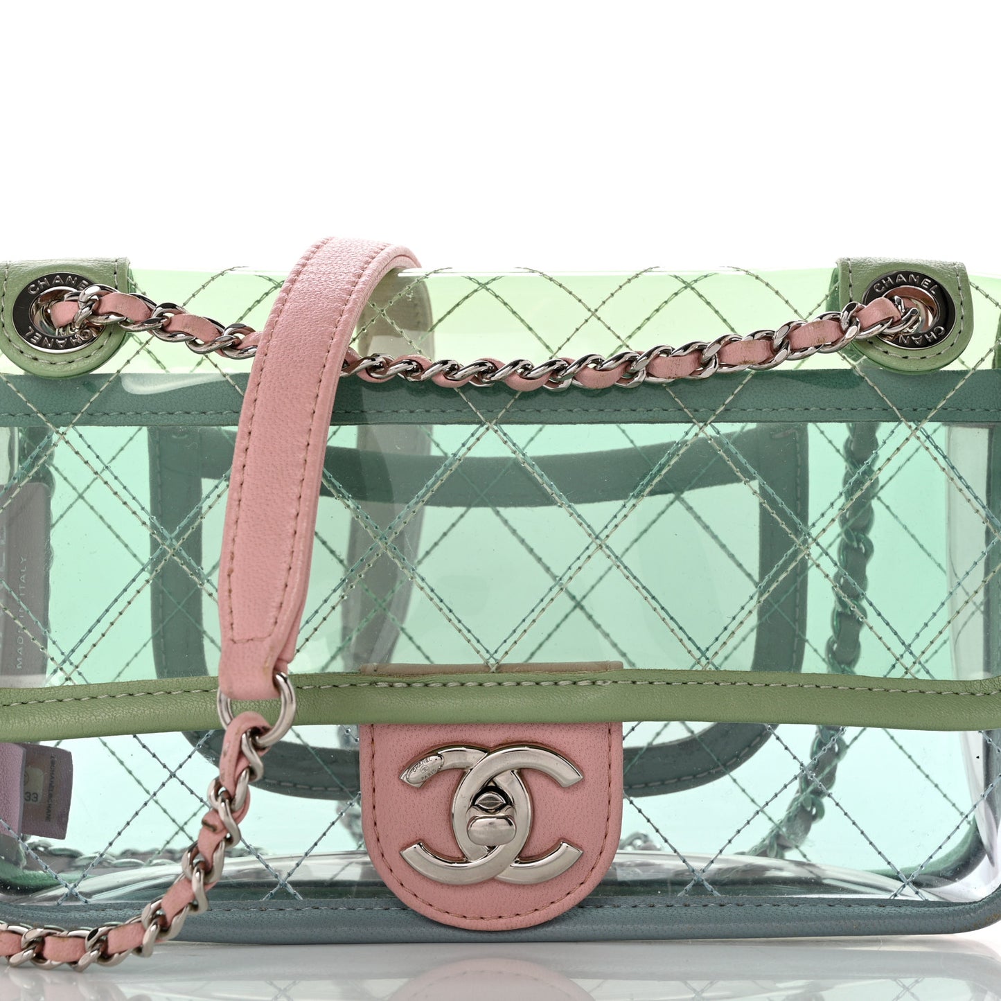 Lambskin PVC Quilted Mini Coco Splash Flap Blue Green