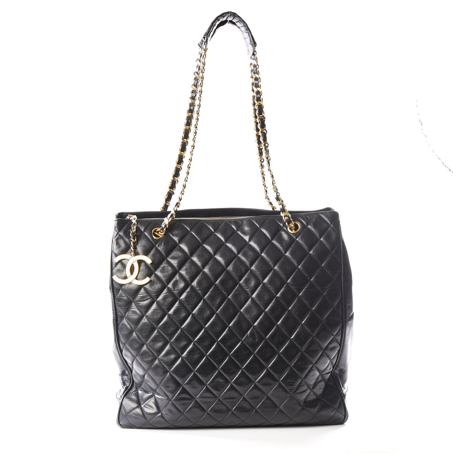 Lambskin Quilted Shopping Tote Black