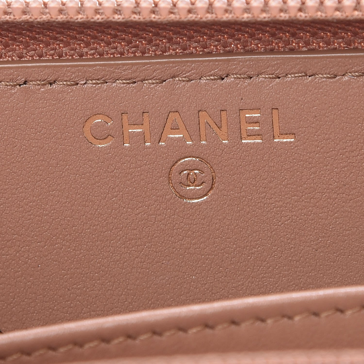 Chanel Caviar Chevron Quilted Zip Around Boy Wallet Light Brown 6 of 8