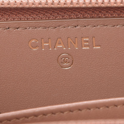 Chanel Caviar Chevron Quilted Zip Around Boy Wallet Light Brown 6 of 8