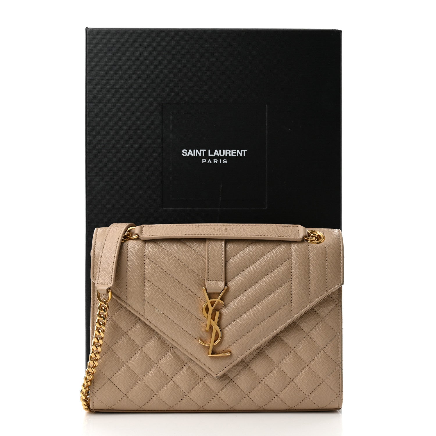 Saint Laurent Grain De Poudre Textured Mixed Matelasse Medium Triquilt Monogram Satchel Dark Beige 13 of 13