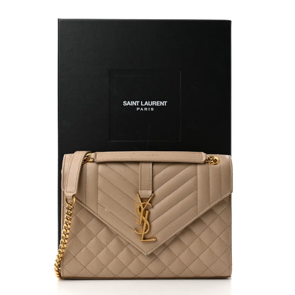 Saint Laurent Grain De Poudre Textured Mixed Matelasse Medium Triquilt Monogram Satchel Dark Beige 13 of 13
