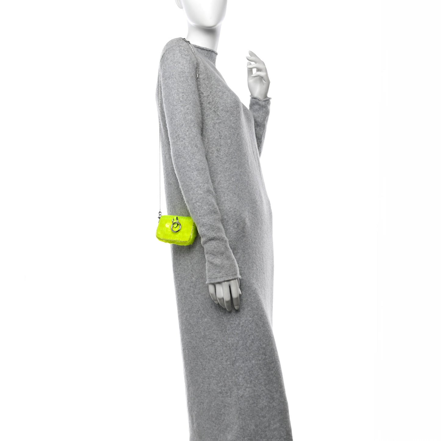 Transparent Paillettes Vitello King Nano Maxi Buckle Baguette Charm Yellow Fluo