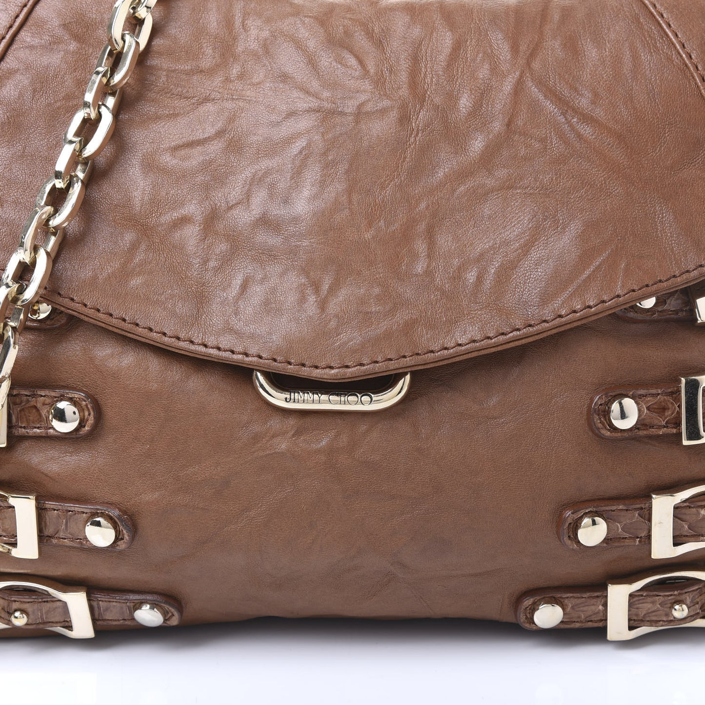 Lambskin Elaphe Snakeskin Brix Convertible Clutch Brown