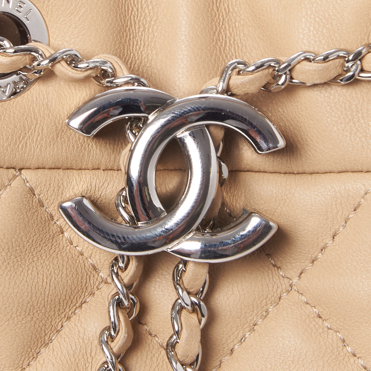 Lambskin Quilted Small CC Chain Bucket Bag Beige