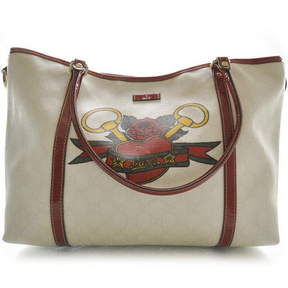 Gucci GG Plus Monogram Tattoo Heart Medium Joy Tote Off White Red 1 of 9