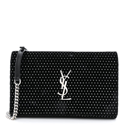Saint Laurent Velvet Crystal Monogram Chain Wallet Black 1 of 14