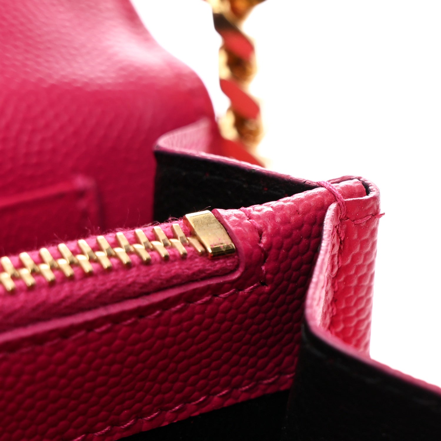 Saint Laurent Grain De Poudre Matelasse Chevron Monogram Chain Wallet Lipstick Fuchsia 14 of 15